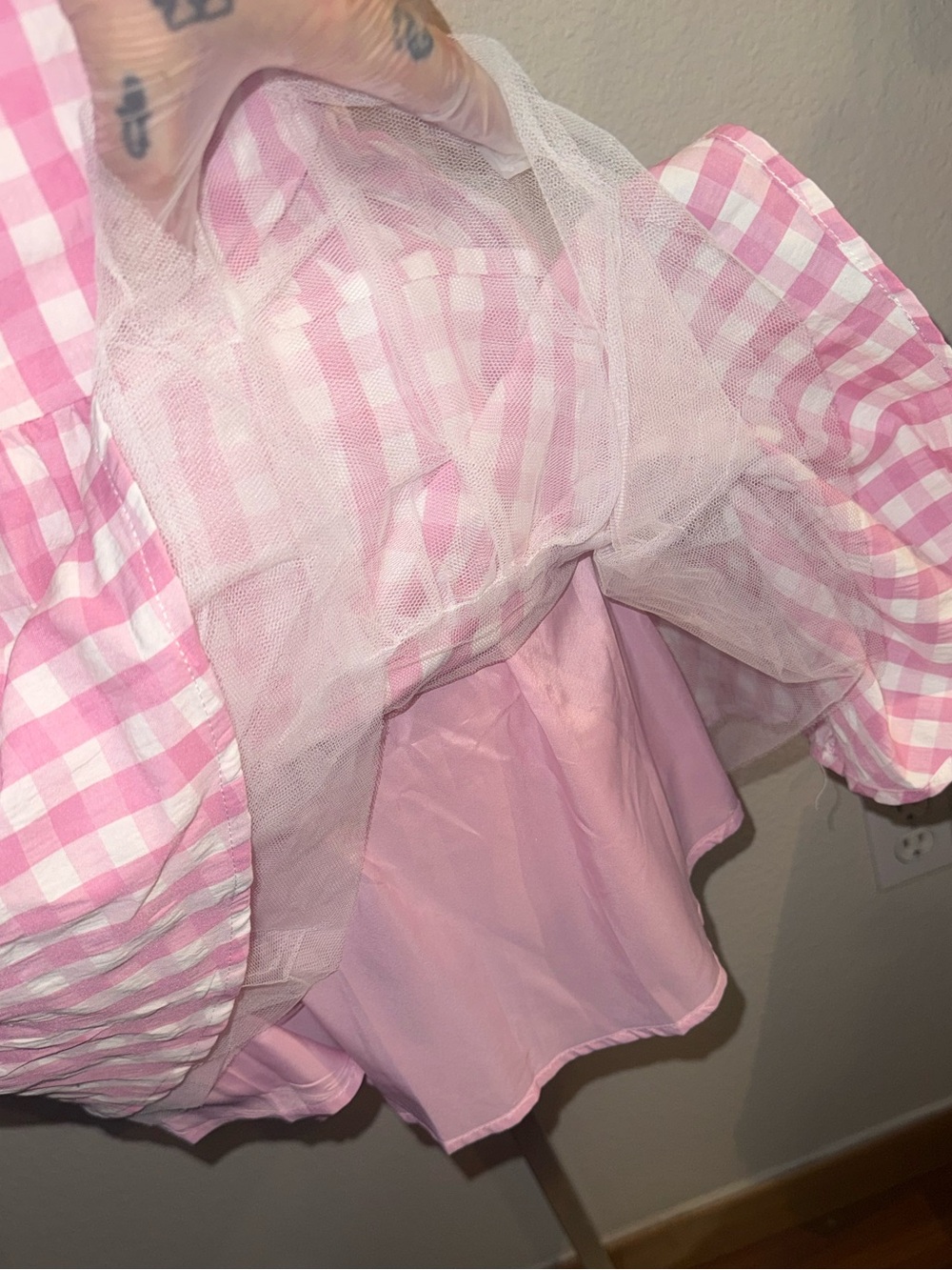 NWOT Unique Vintage Pink Gingham Lace Trim Mini Dress Size XL - Picture 8 of 16